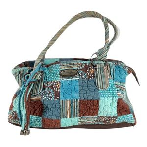 DONNA SHARP 🍁turquoise & brown patchwork handbag
